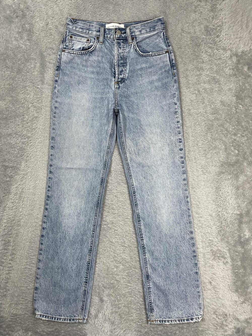 Denim Forum The Joni High Rise Loose Straight Jeans Womens 26 Blue Wash Denim